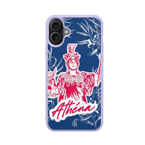 Coque violette pour iPhone avec un buste d'Athéna 